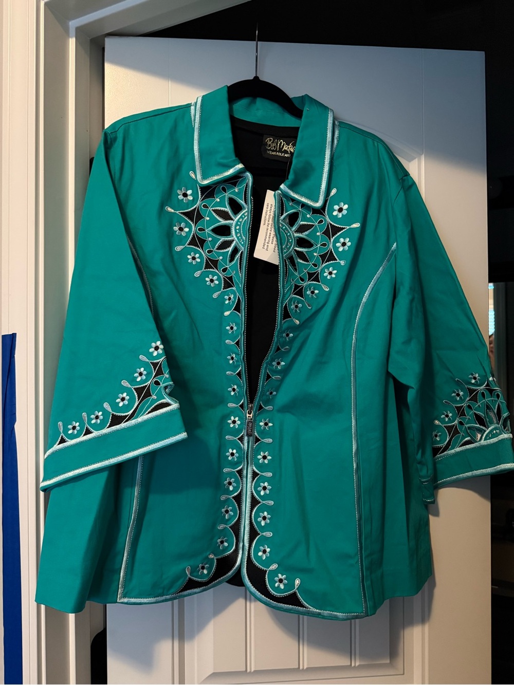 Bob Mackie Teal Embroidered Blazer Jacket